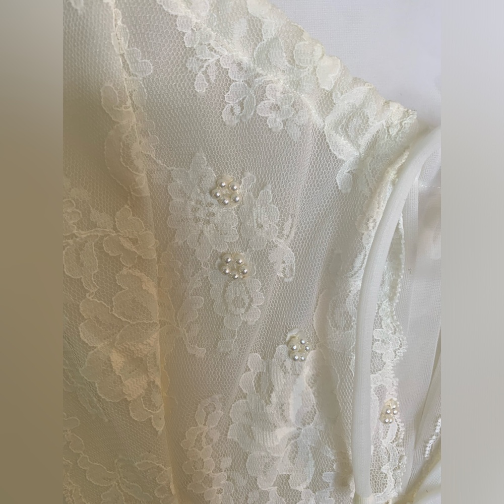 Vintage shadowline ivory bridal nightgown pearls and lace coquette small - Picture 4 of 7